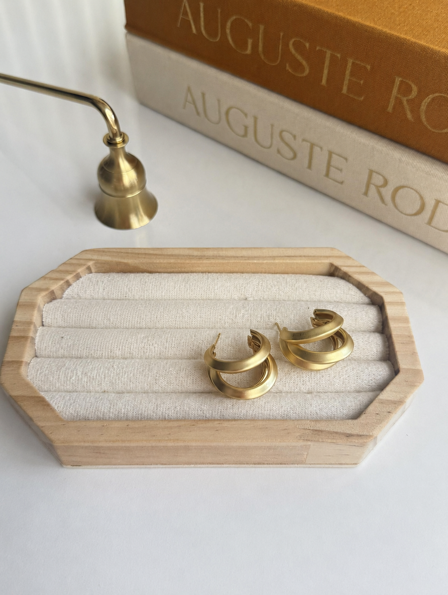 Sculpted Gold Ribbed Hoop Earrings