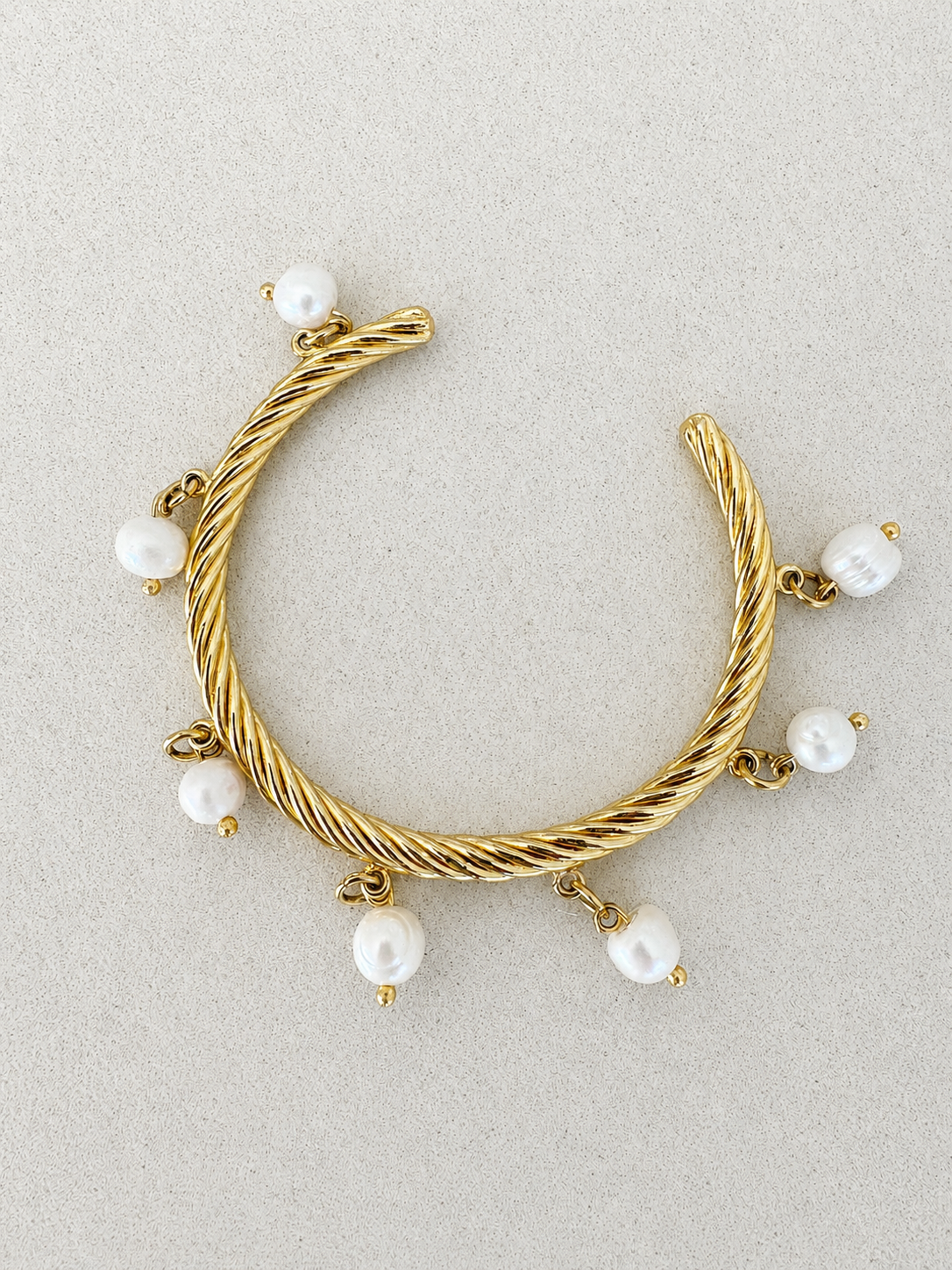 Twisted Rope Pearl Charm Cuff