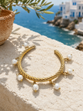 Twisted Rope Pearl Charm Cuff