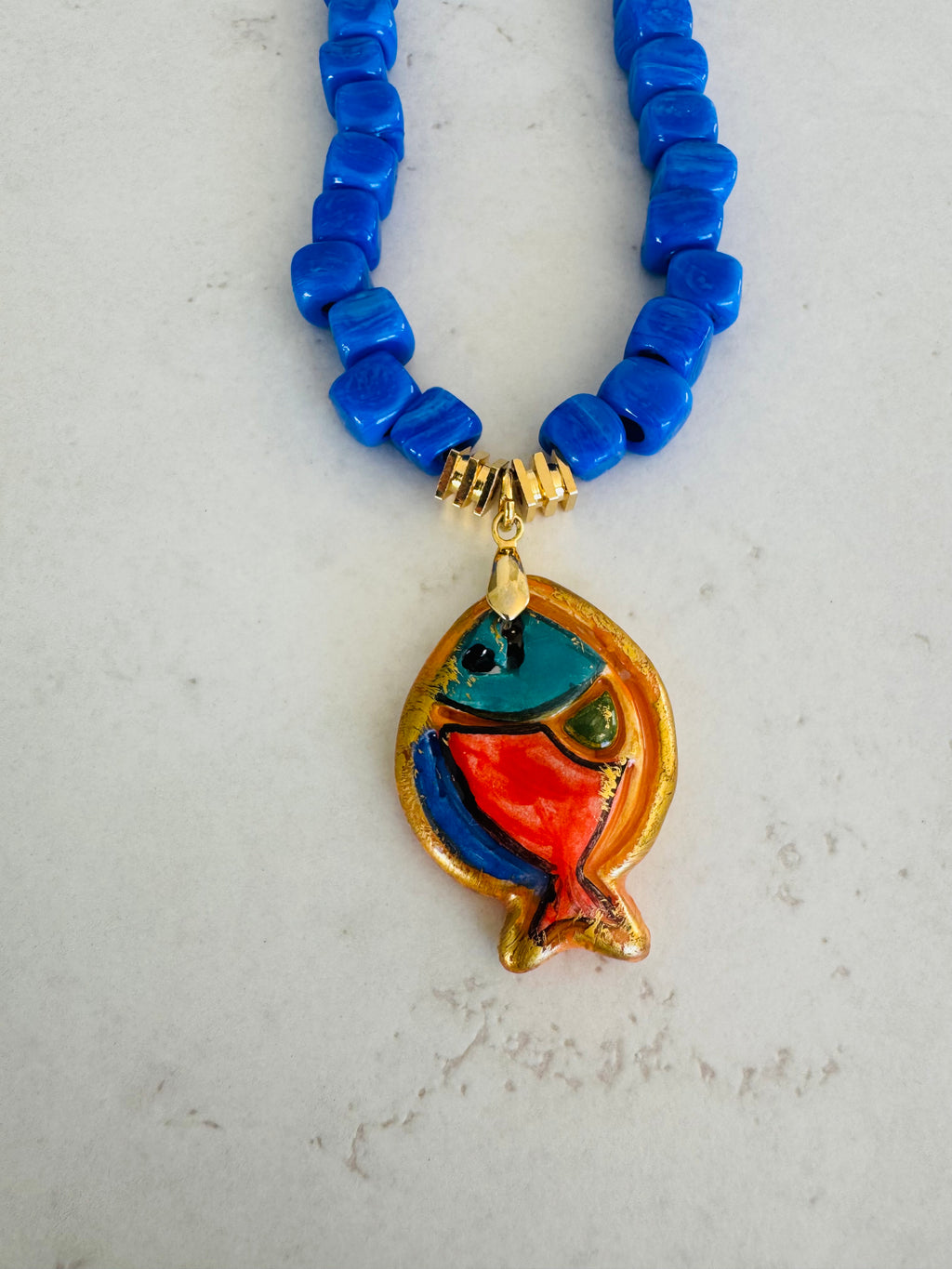 Cobalt Blue Fish Pendant Necklace