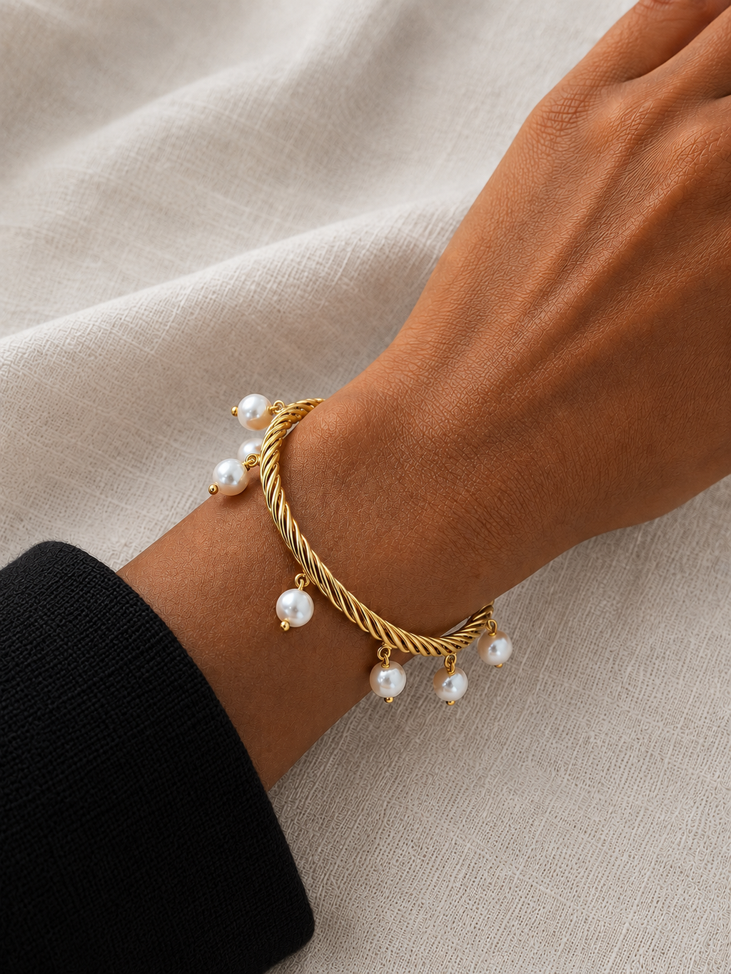 Twisted Rope Pearl Charm Cuff