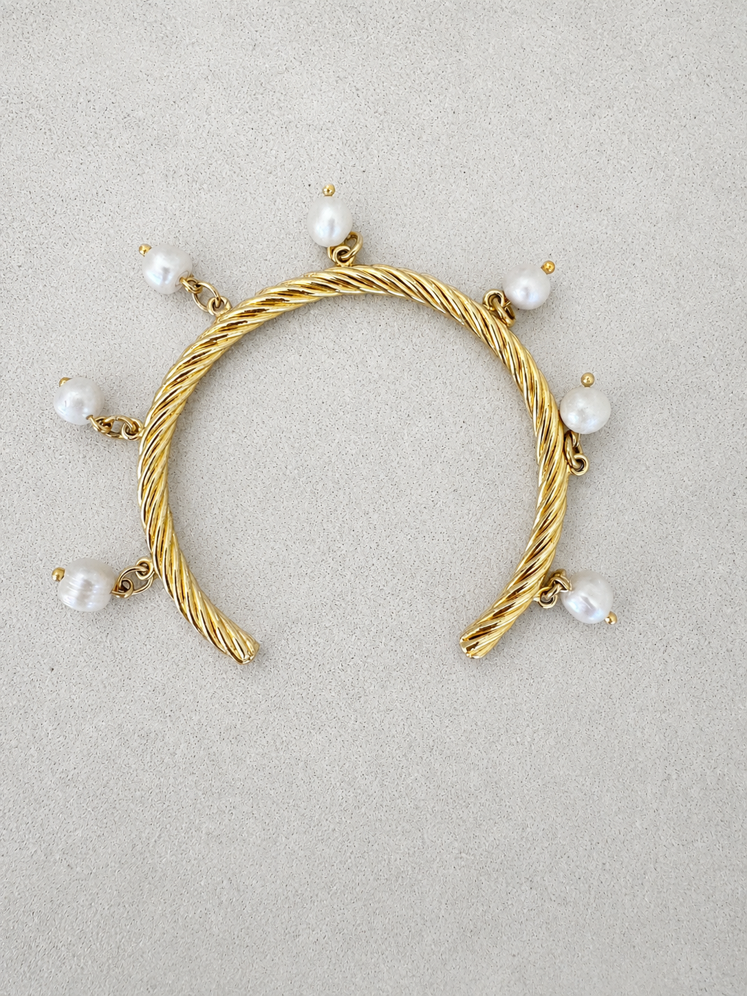 Twisted Rope Pearl Charm Cuff