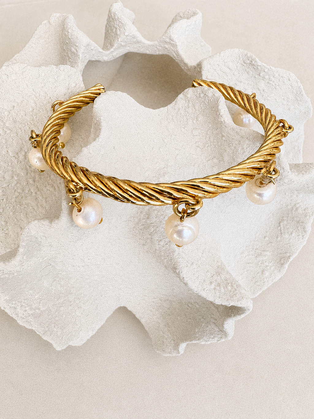 Twisted Rope Pearl Charm Cuff