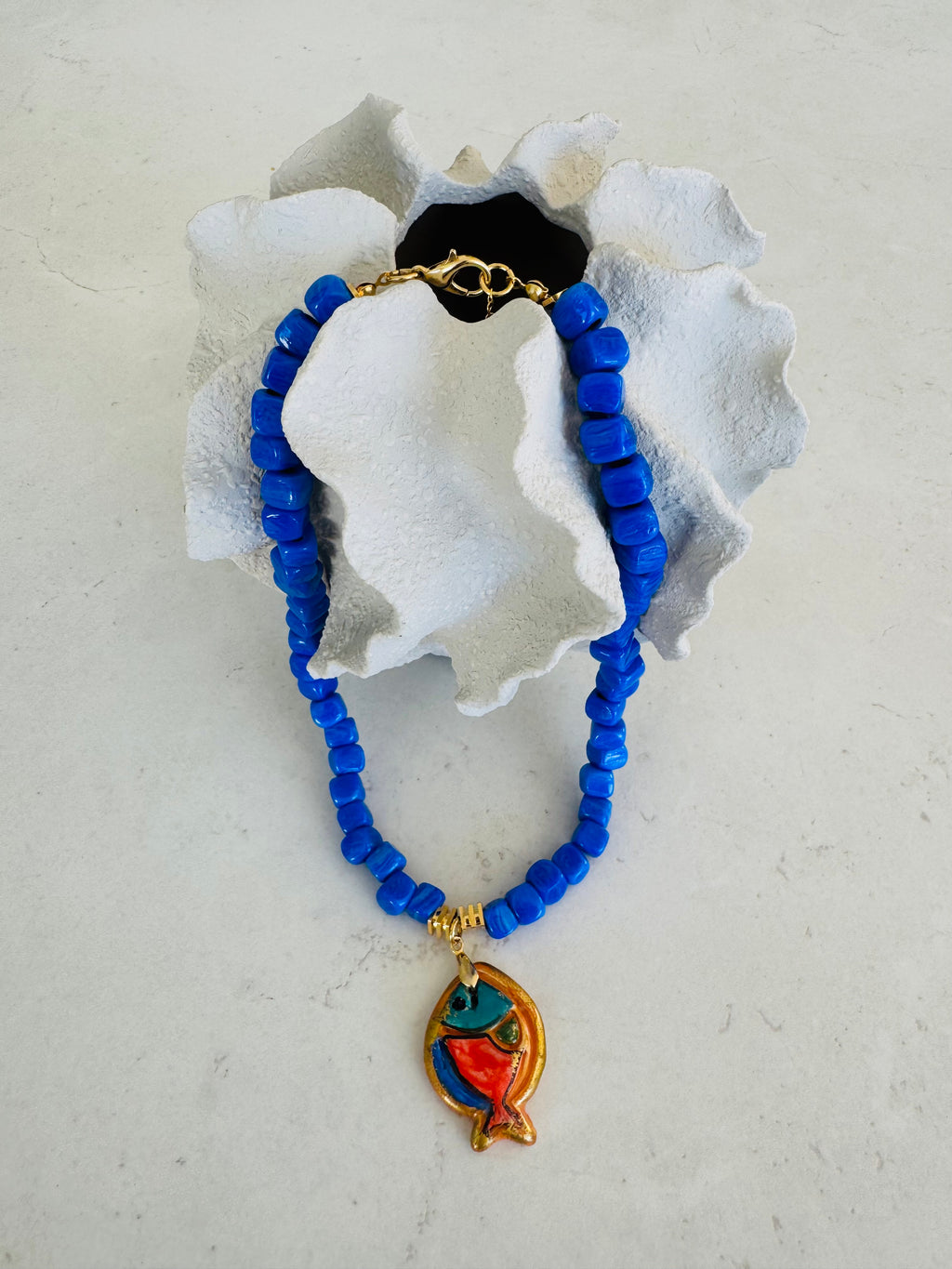 Cobalt Blue Fish Pendant Necklace