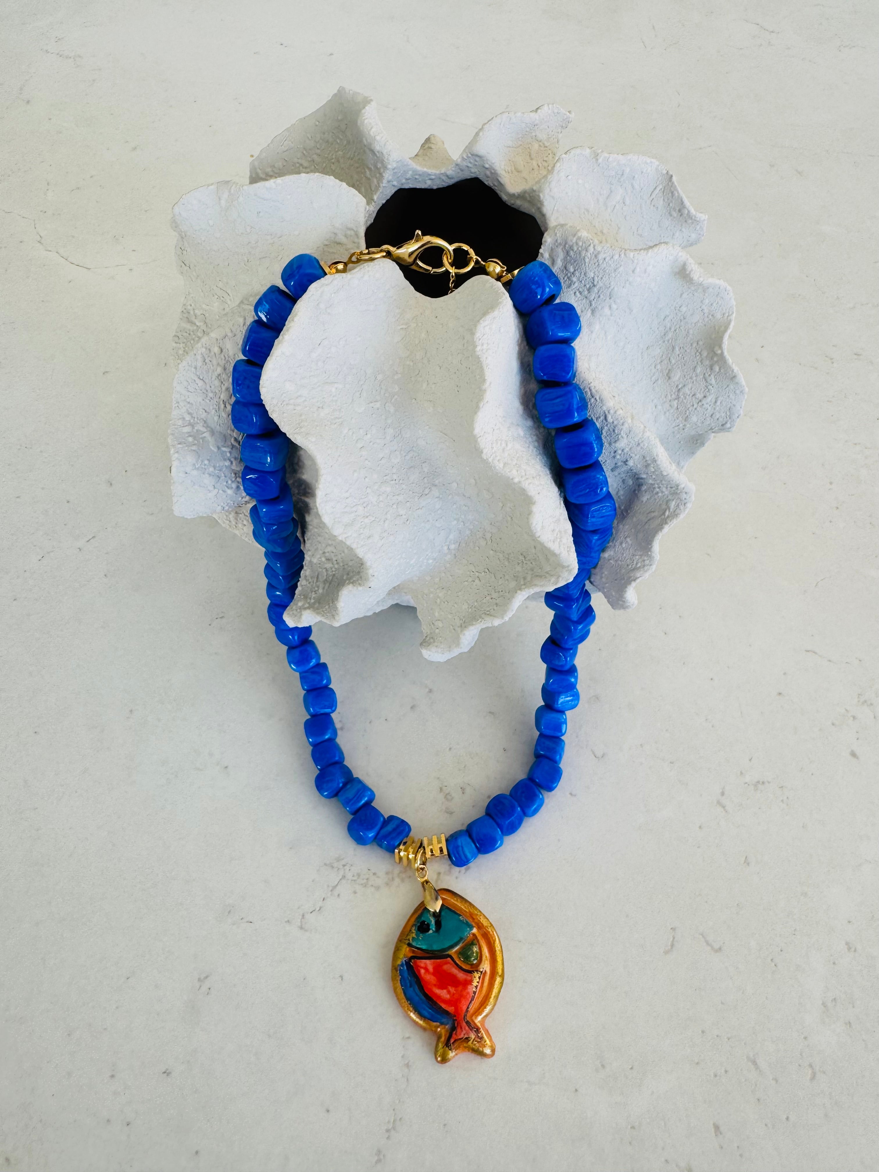 Cobalt Blue Fish Pendant Necklace