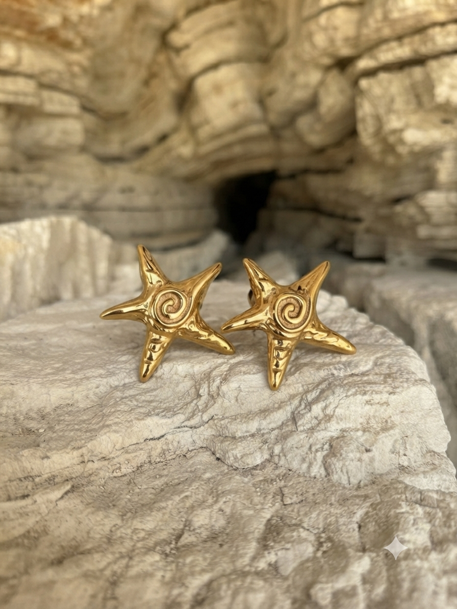 Golden Starfish Stud Earrings