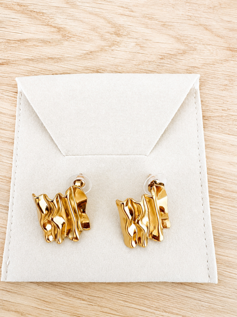Sculpted Wave Gold Stud Earrings