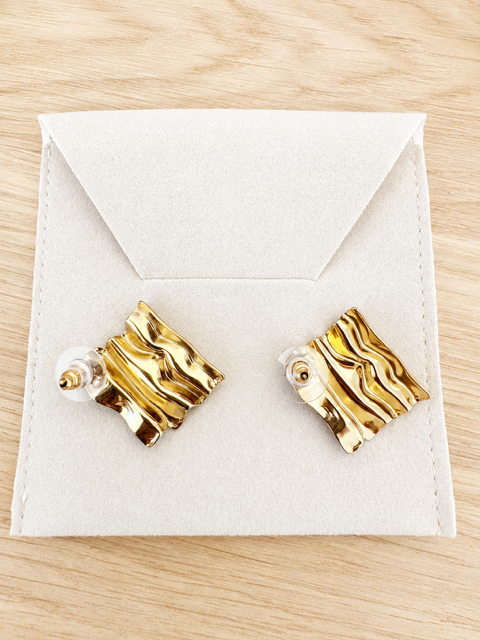Sculpted Wave Gold Stud Earrings