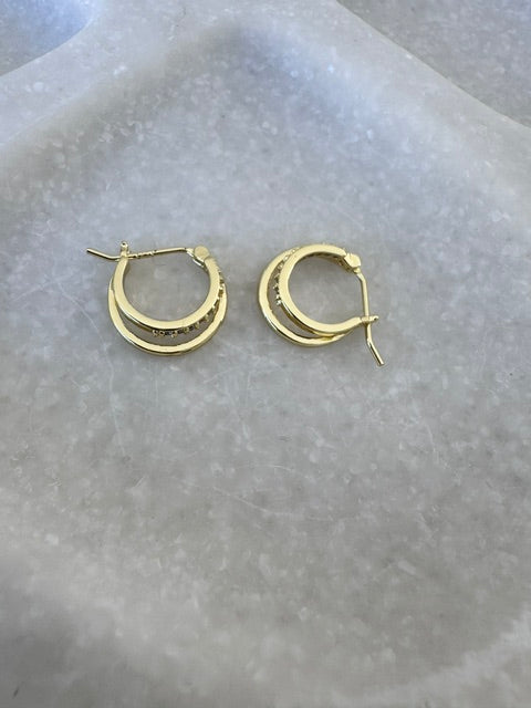 Double Take Gold Pave Hoops