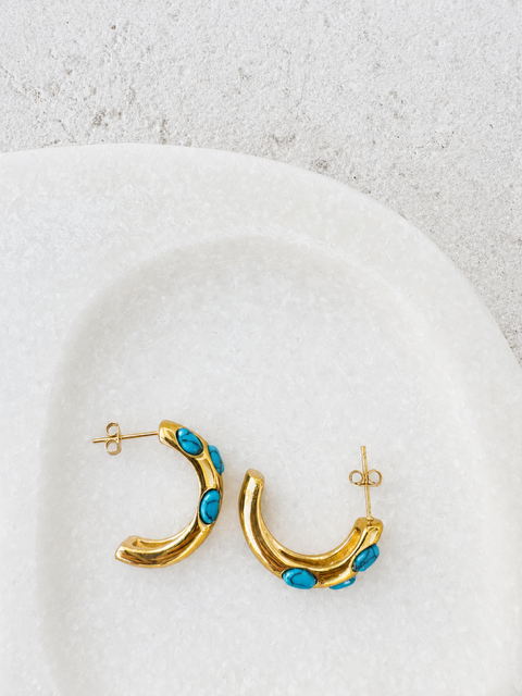 Turquoise & Gold Statement Hoop Earrings