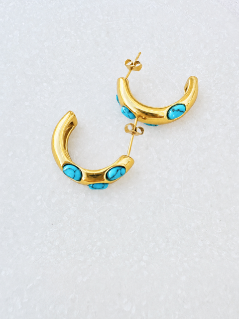 Turquoise & Gold Statement Hoop Earrings