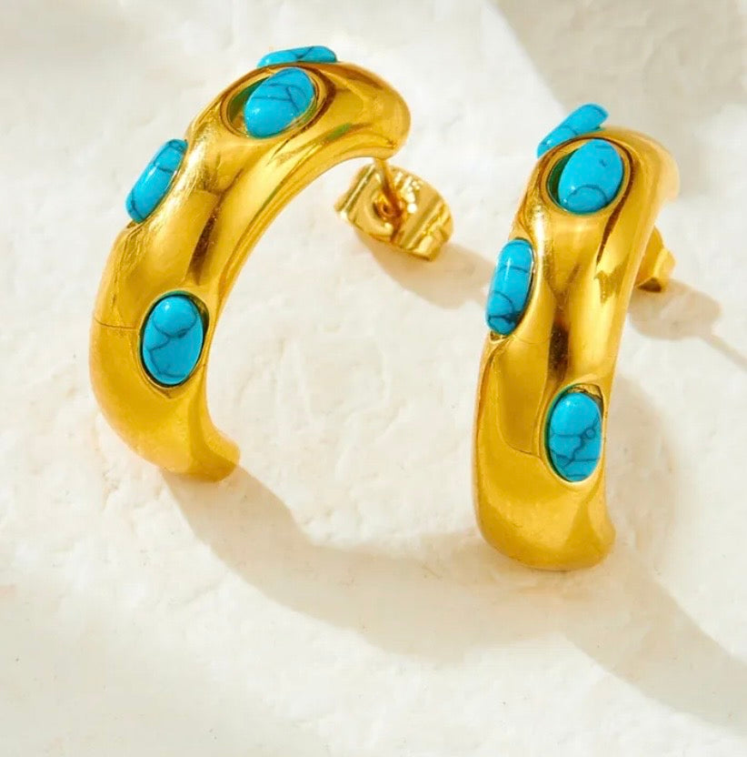 Turquoise & Gold Statement Hoop Earrings