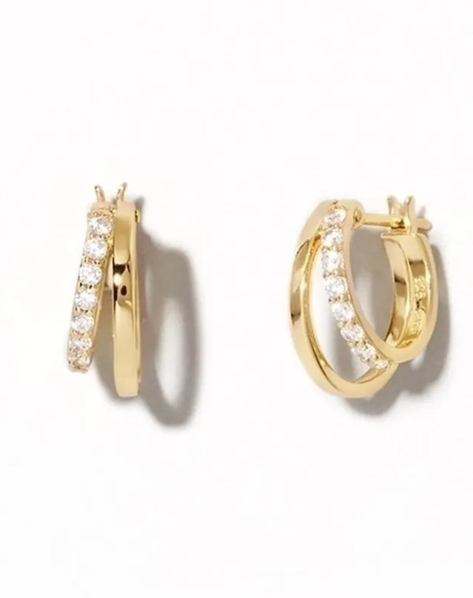Double Take Gold Pave Hoops