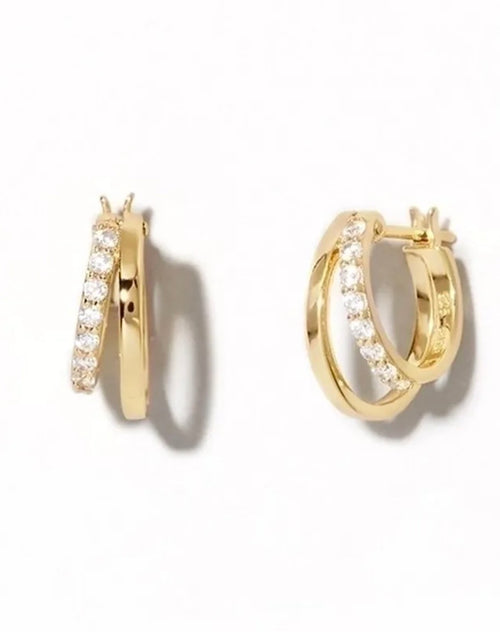 Double Take Gold Pave Hoops