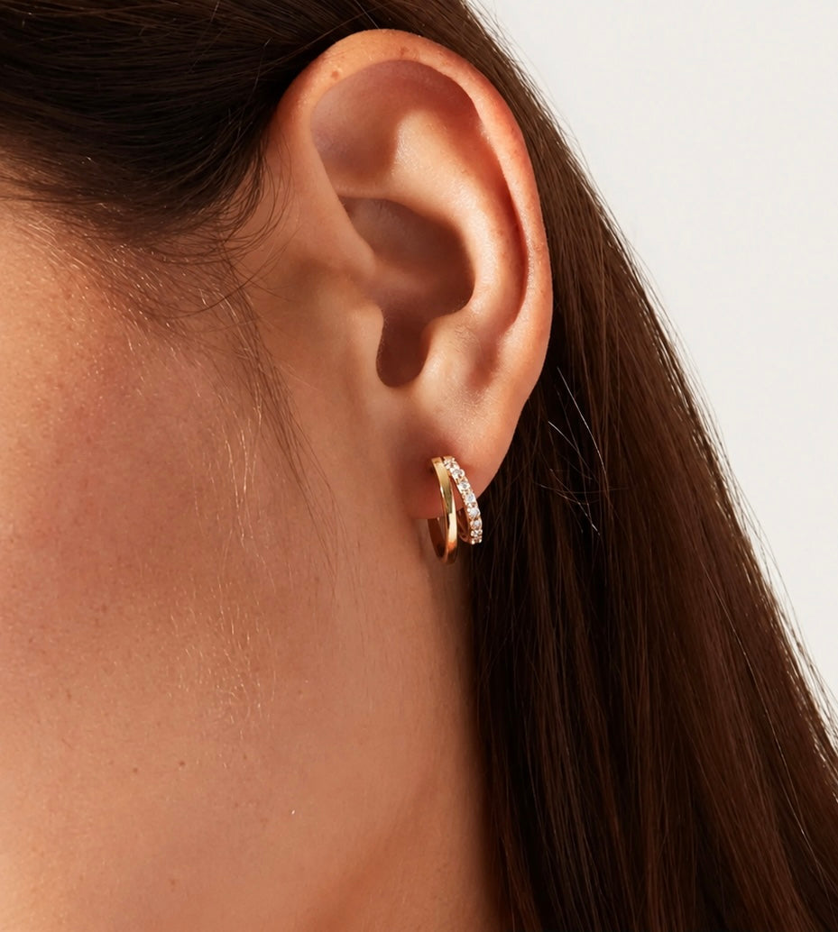 Double Take Gold Pave Hoops