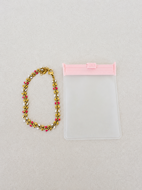 Golden Vine Bracelet with White and Cherry Pink Enamel Details