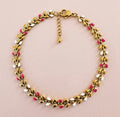 Golden Vine Bracelet with White and Cherry Pink Enamel Details
