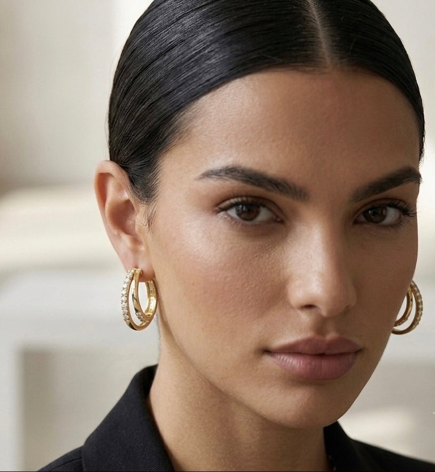 Double Take Gold Pave Hoops